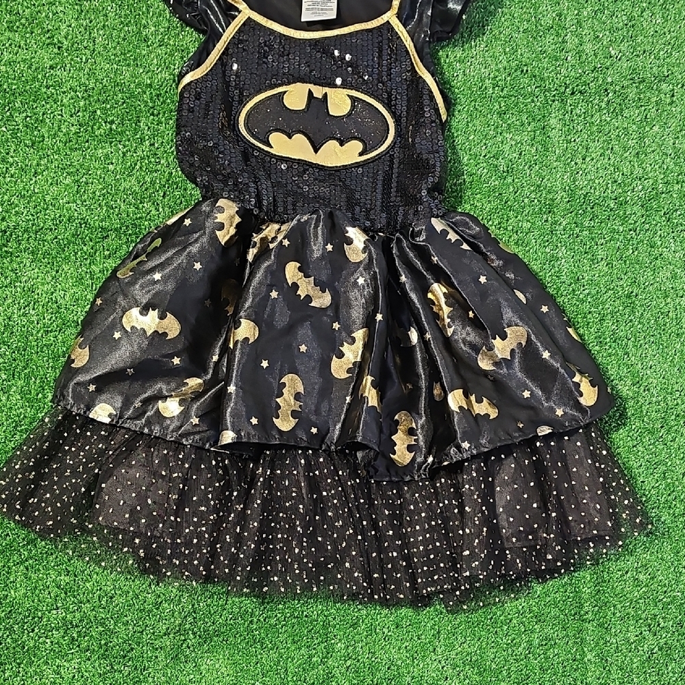 Girls Small Batgirl Black & Gold Sequin Mesh Tutu Dress Costume Preowned - Picture 5 of 9